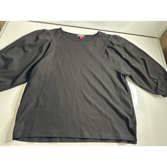 Vince Camuto cute doll puff shoulder black blouse top crew neck 3/4 sleeve - Picture 1 of 7